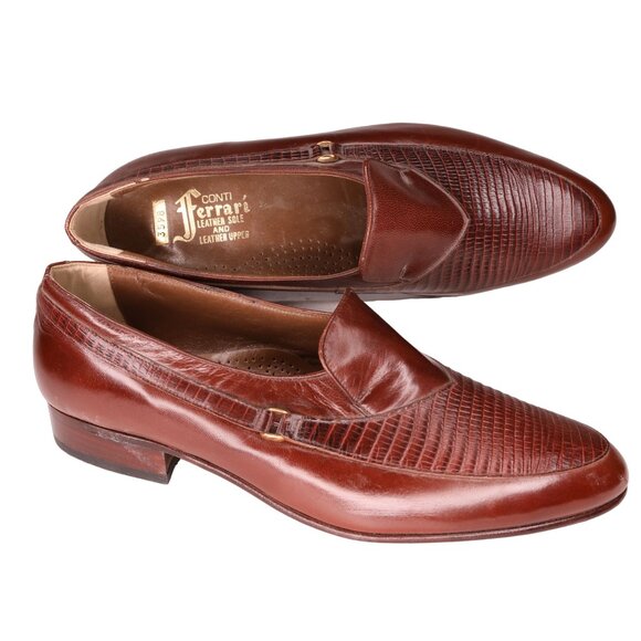 New Vintage Conti Ferrari Men\'s 9 Brown Leather Handcrafted Dress Shoes Loafers main image 4